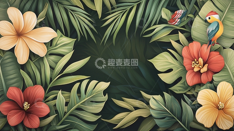 高清大图下载【趣麦麦图】热带花卉绿植边框