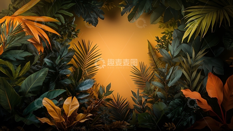 高清大图下载【趣麦麦图】热带植物环绕光晕背景