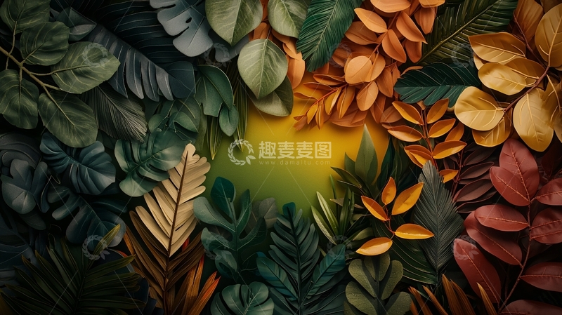 高清大图下载【趣麦麦图】各种颜色叶子环绕