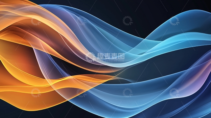高清大图下载【趣麦麦图】蓝橙色流动波浪线条背景