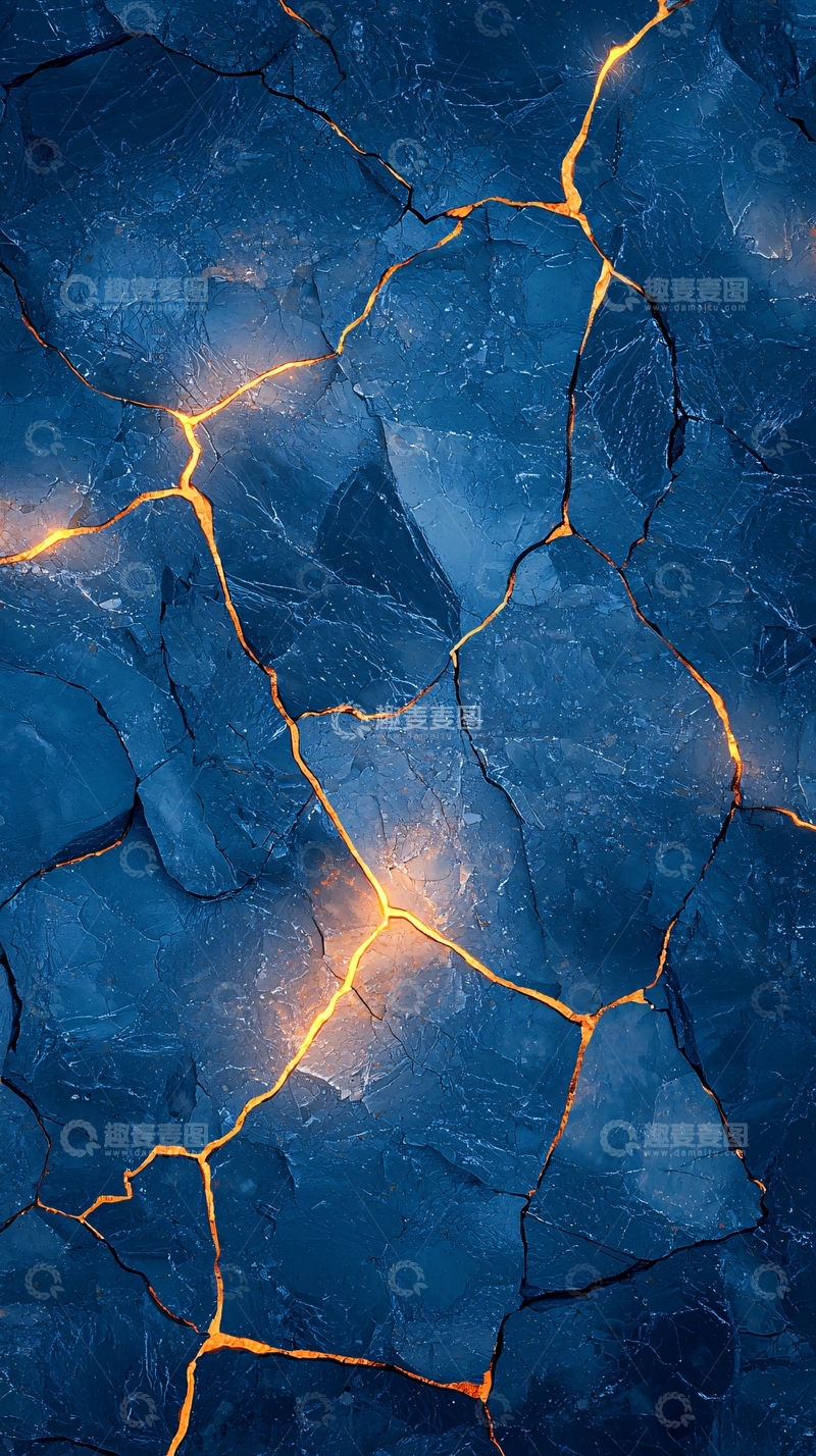 高清大图下载【趣麦麦图】蓝色裂纹金色缝隙岩石