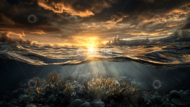 高清大图下载【趣麦麦图】水面日出城市剪影