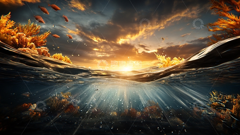 高清大图下载【趣麦麦图】水下日出天空唯美景象