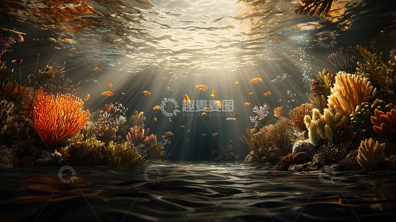 高清大图下载【趣麦麦图】海底阳光照耀珊瑚礁