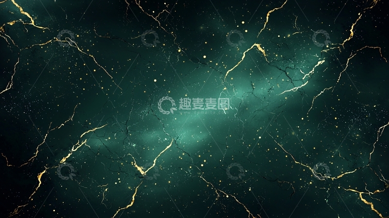 高清大图下载【趣麦麦图】绿色星空下的金色裂纹