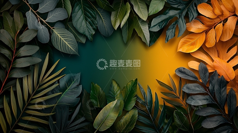 高清大图下载【趣麦麦图】热带植物包围的鲜明色彩背景