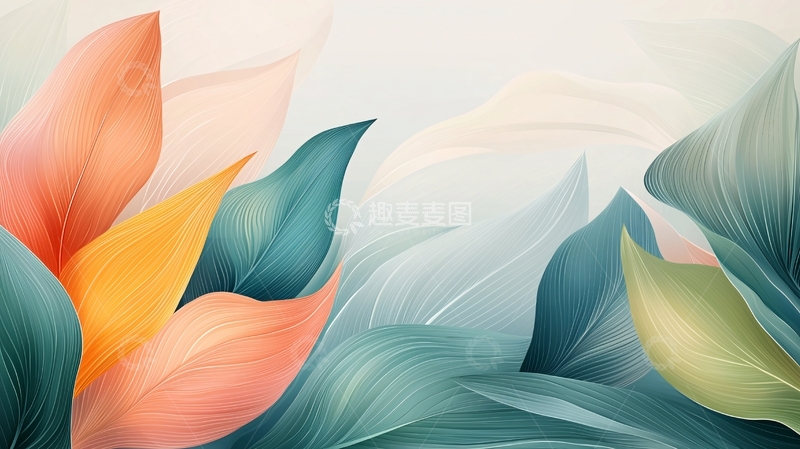 高清大图下载【趣麦麦图】抽象叶片水彩画