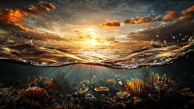 高清大图下载【趣麦麦图】海面与海底的景象融合