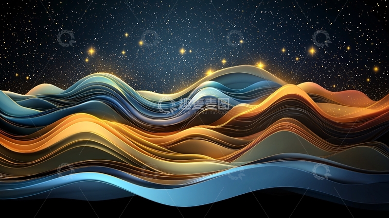 高清大图下载【趣麦麦图】金色山脉下的星空