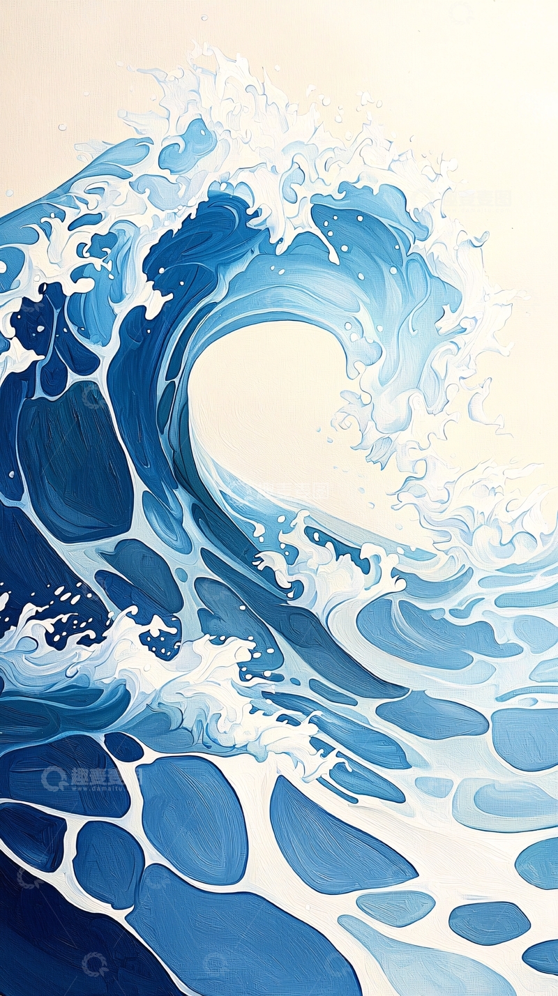 高清大图下载【趣麦麦图】蓝色海浪的艺术绘画