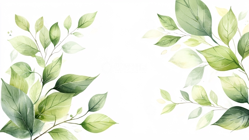 高清大图下载【趣麦麦图】清新淡雅的水彩绿叶背景