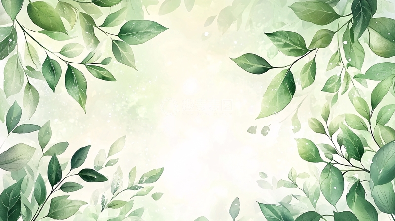高清大图下载【趣麦麦图】清新绿色树叶边框背景