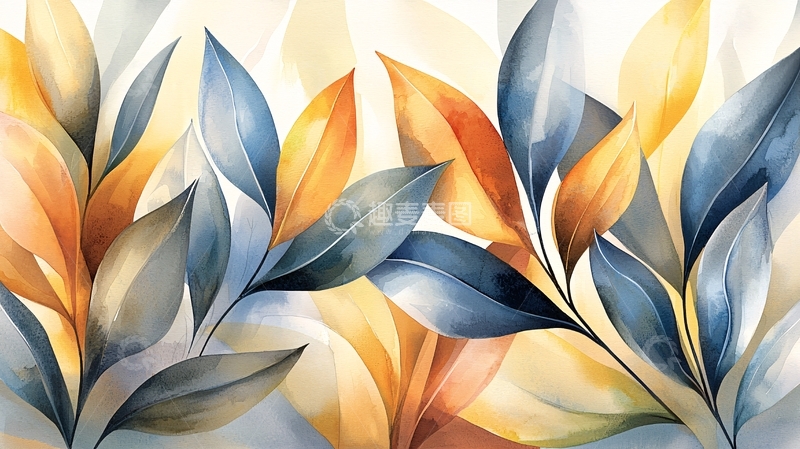 高清大图下载【趣麦麦图】水彩风格的彩色树叶图案