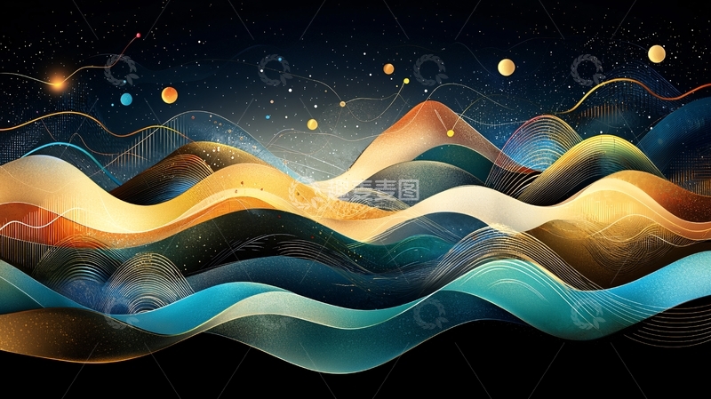 高清大图下载【趣麦麦图】抽象波浪星空夜景