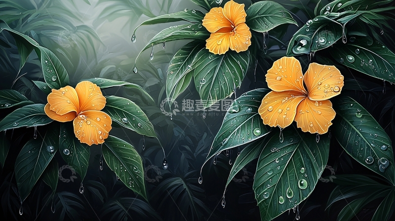 高清大图下载【趣麦麦图】雨后黄花绿叶