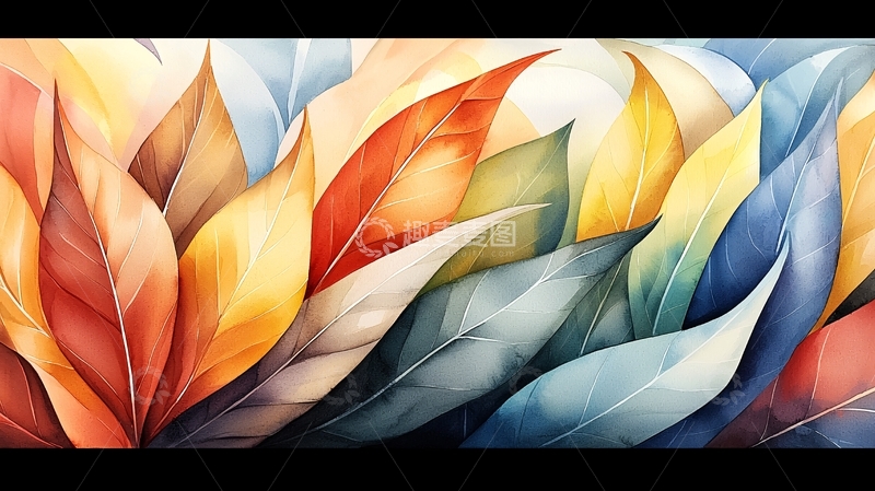 高清大图下载【趣麦麦图】彩色水彩叶片图案