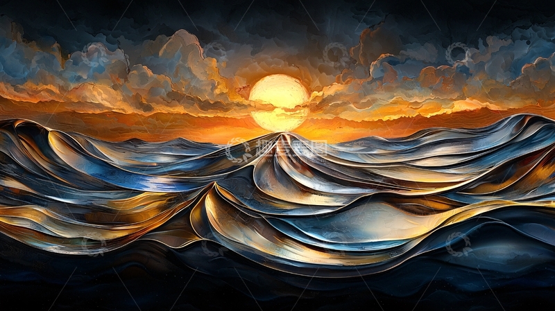 高清大图下载【趣麦麦图】海浪上的日落