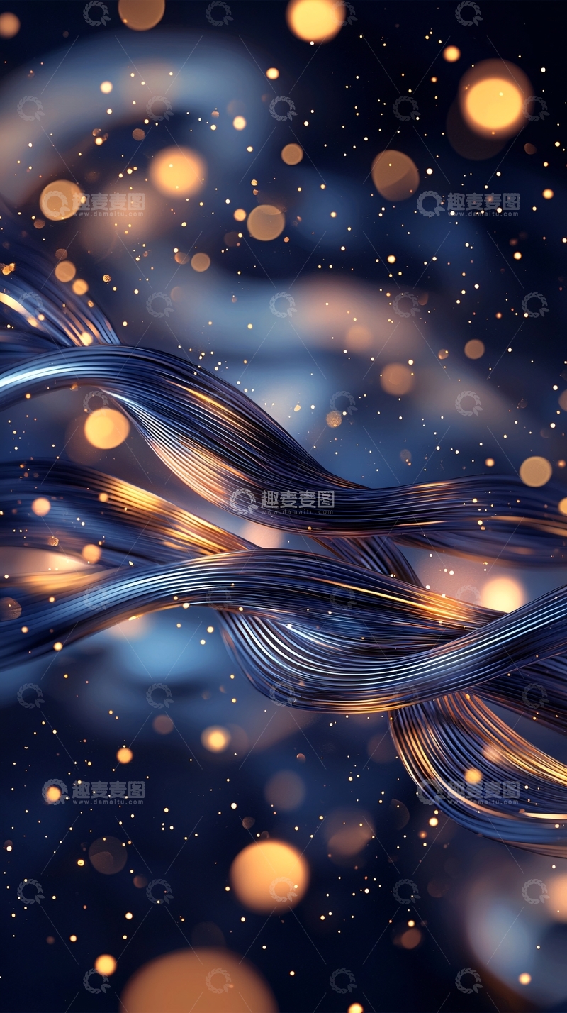 高清大图下载【趣麦麦图】蓝色光线缠绕金色光点