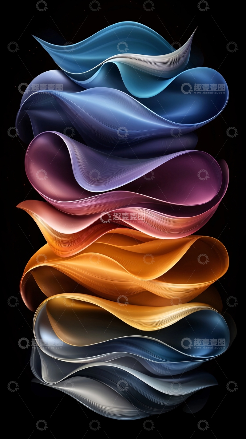 高清大图下载【趣麦麦图】抽象流动彩色缎带