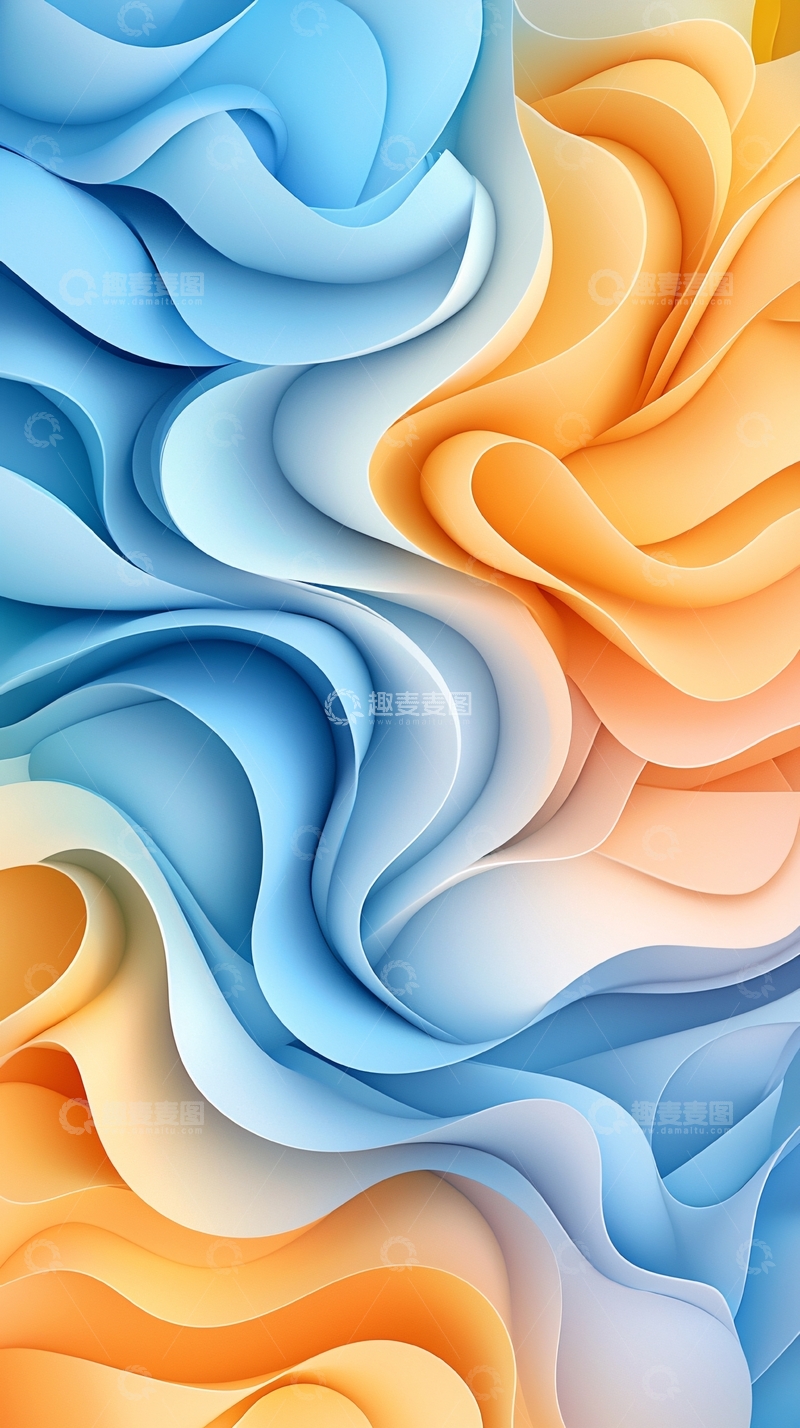 高清大图下载【趣麦麦图】蓝橙色抽象波浪图案