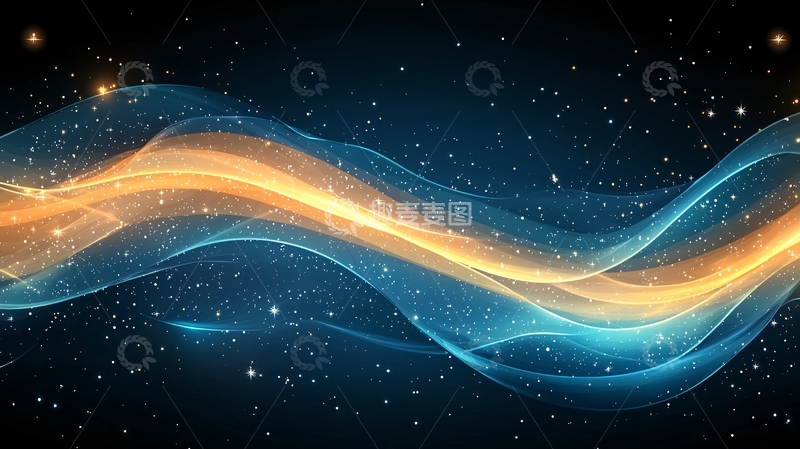 高清大图下载【趣麦麦图】蓝色金色波浪光线