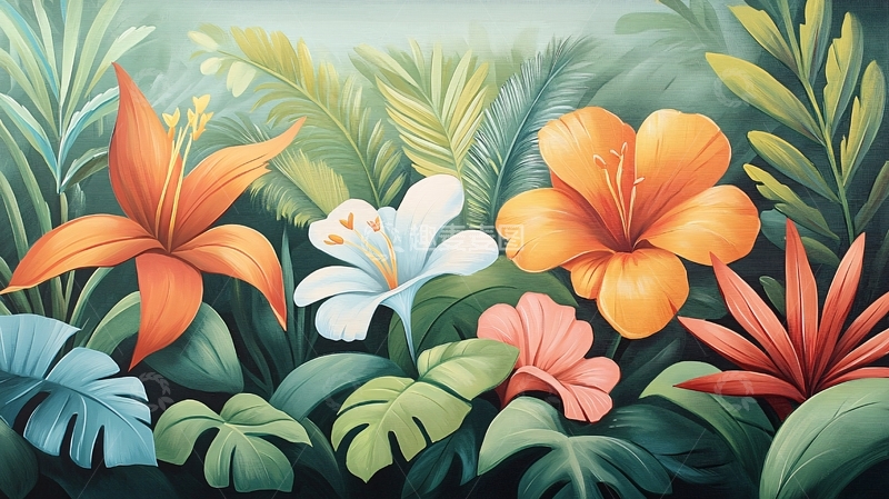 高清大图下载【趣麦麦图】热带花卉植物群生图