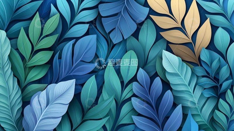 蓝色调叶子纹理图案