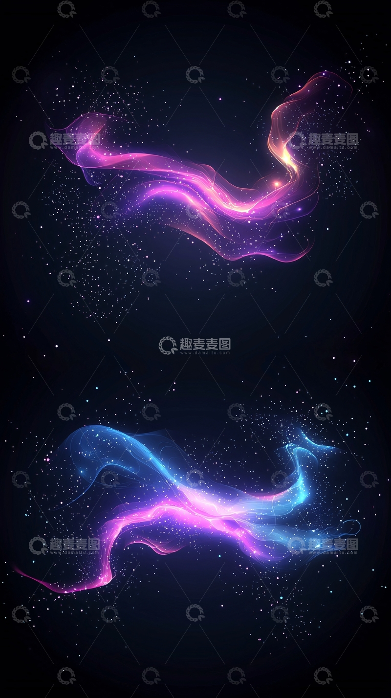 高清大图下载【趣麦麦图】紫色蓝色光晕飘带背景