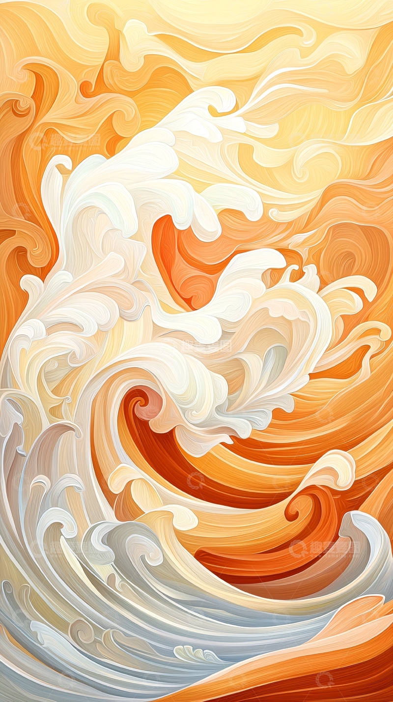 高清大图下载【趣麦麦图】金色海浪的抽象绘画