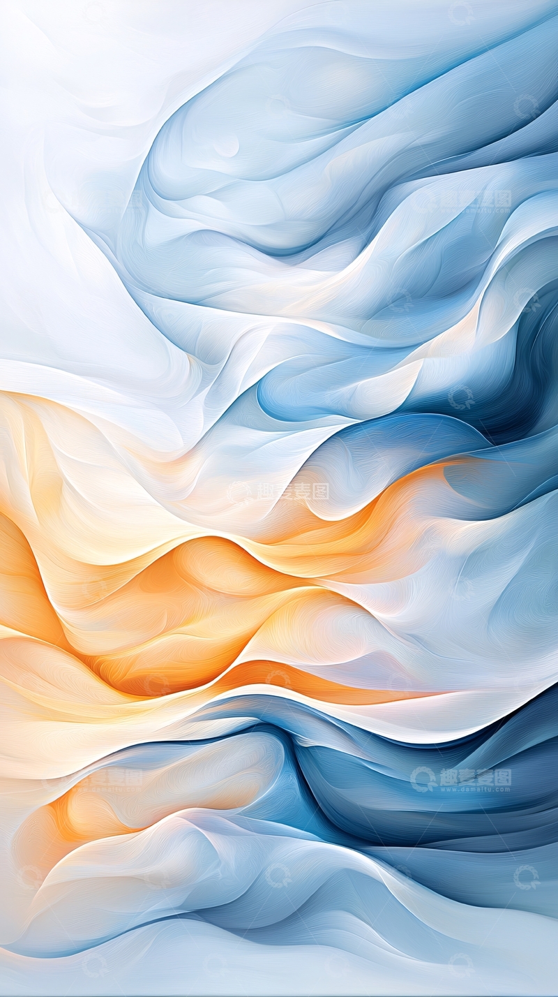 高清大图下载【趣麦麦图】蓝色橙色水彩流动抽象背景