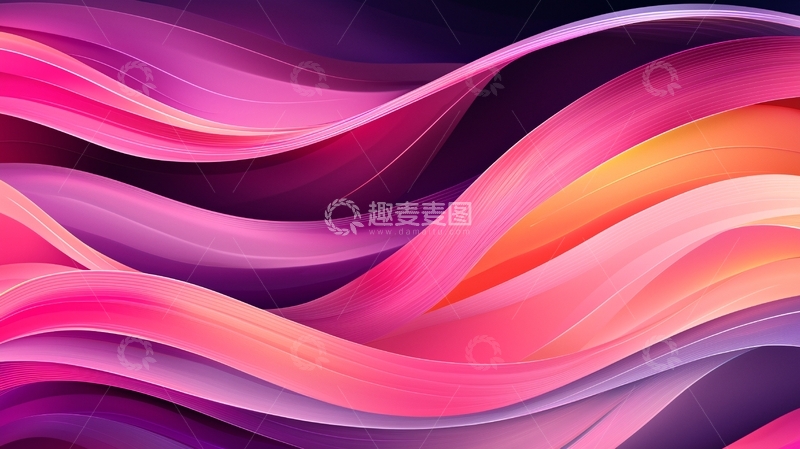 高清大图下载【趣麦麦图】粉紫色橙色交织流动的抽象线条
