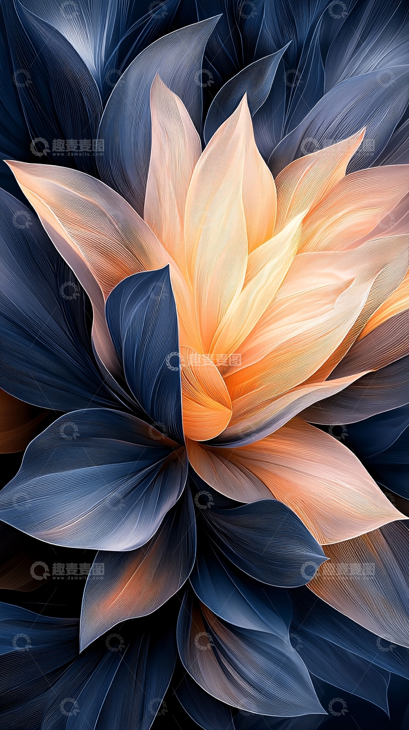 蓝色橙色花朵绽放