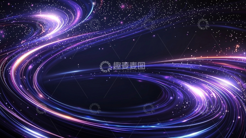 高清大图下载【趣麦麦图】紫色光线在黑暗背景中流动