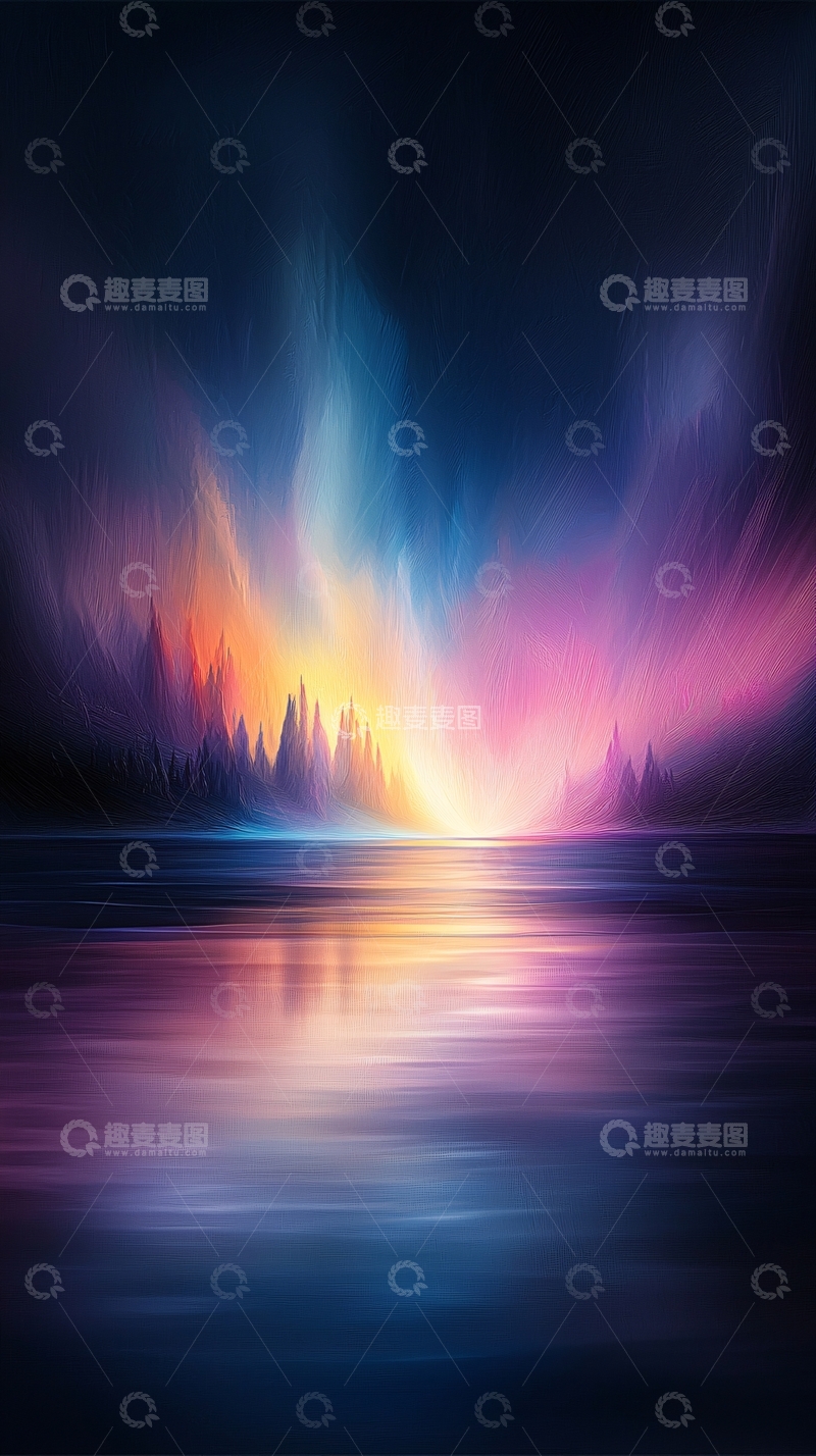 高清大图下载【趣麦麦图】极光湖面风景抽象画
