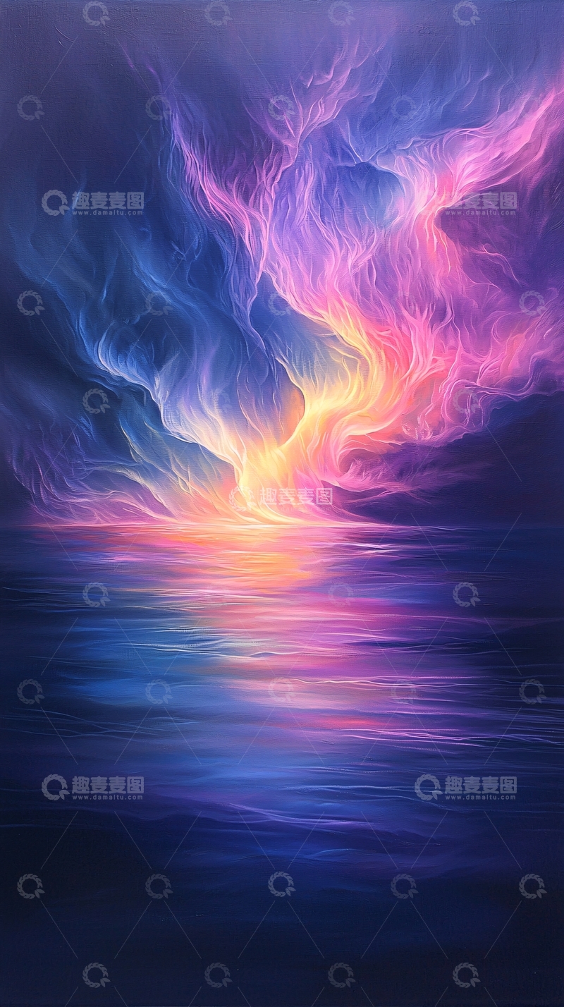 高清大图下载【趣麦麦图】紫色天空下的水面反射
