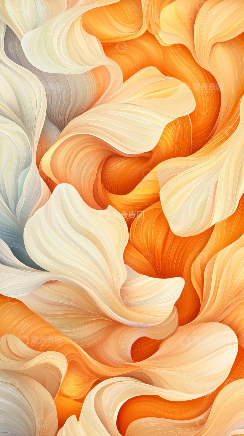 高清大图下载【趣麦麦图】抽象奶油色与橙色漩涡