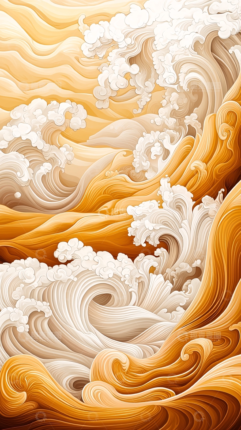 高清大图下载【趣麦麦图】金色海浪翻滚图案