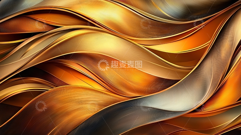 高清大图下载【趣麦麦图】金色波浪状金属质感背景