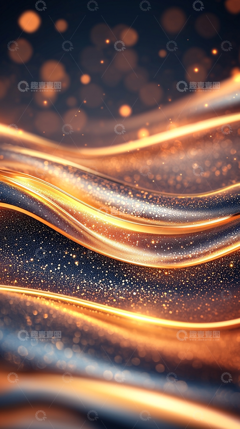 高清大图下载【趣麦麦图】金色光线在蓝色背景上流动
