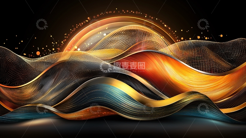 高清大图下载【趣麦麦图】抽象金色流体曲线背景