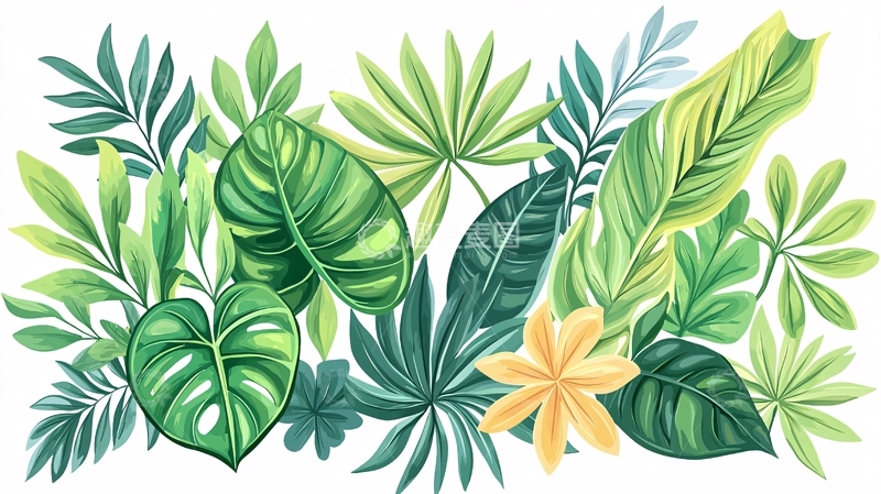 高清大图下载【趣麦麦图】绿色植物叶子水彩画