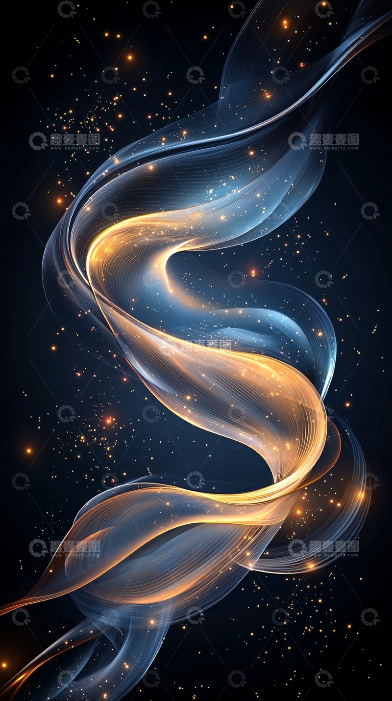 高清大图下载【趣麦麦图】蓝色金色光线交织流动