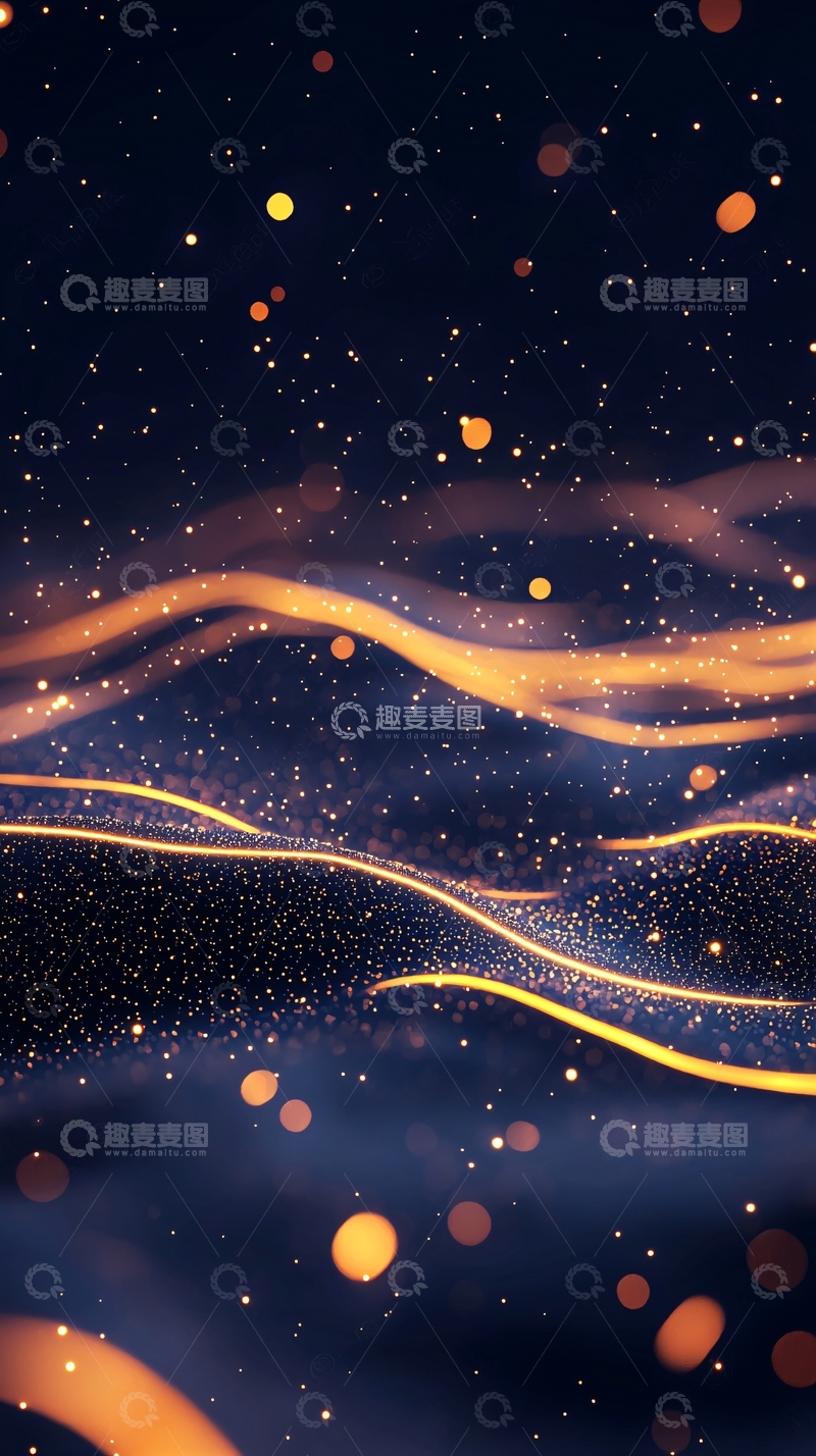 高清大图下载【趣麦麦图】金色光芒流动星空背景