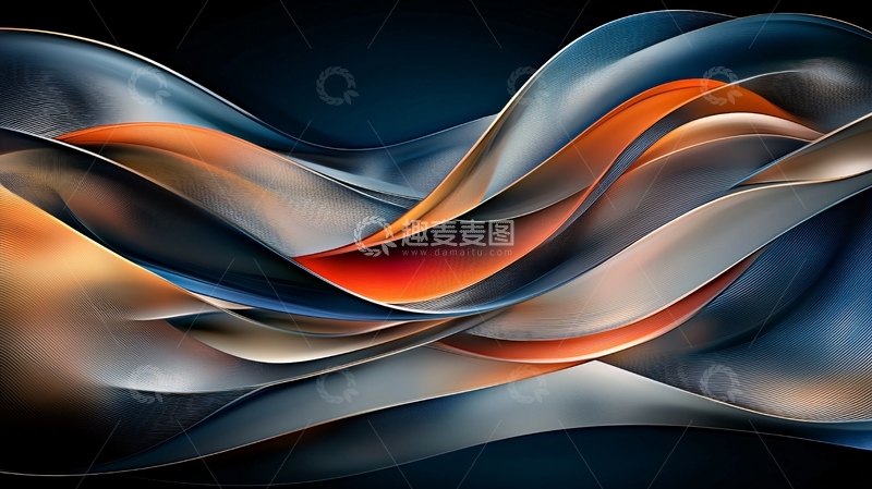 高清大图下载【趣麦麦图】蓝色橙色抽象波浪