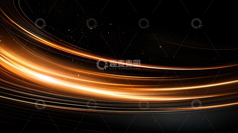 高清大图下载【趣麦麦图】金色流线型光效在黑色背景上