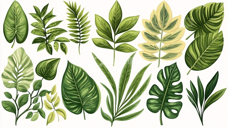 高清大图下载【趣麦麦图】多种绿色植物叶片集合