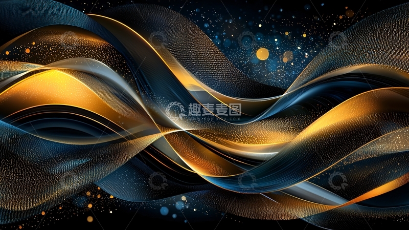高清大图下载【趣麦麦图】金色蓝色流动曲线
