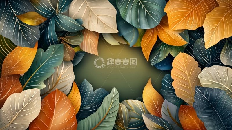 各种颜色的叶子环绕