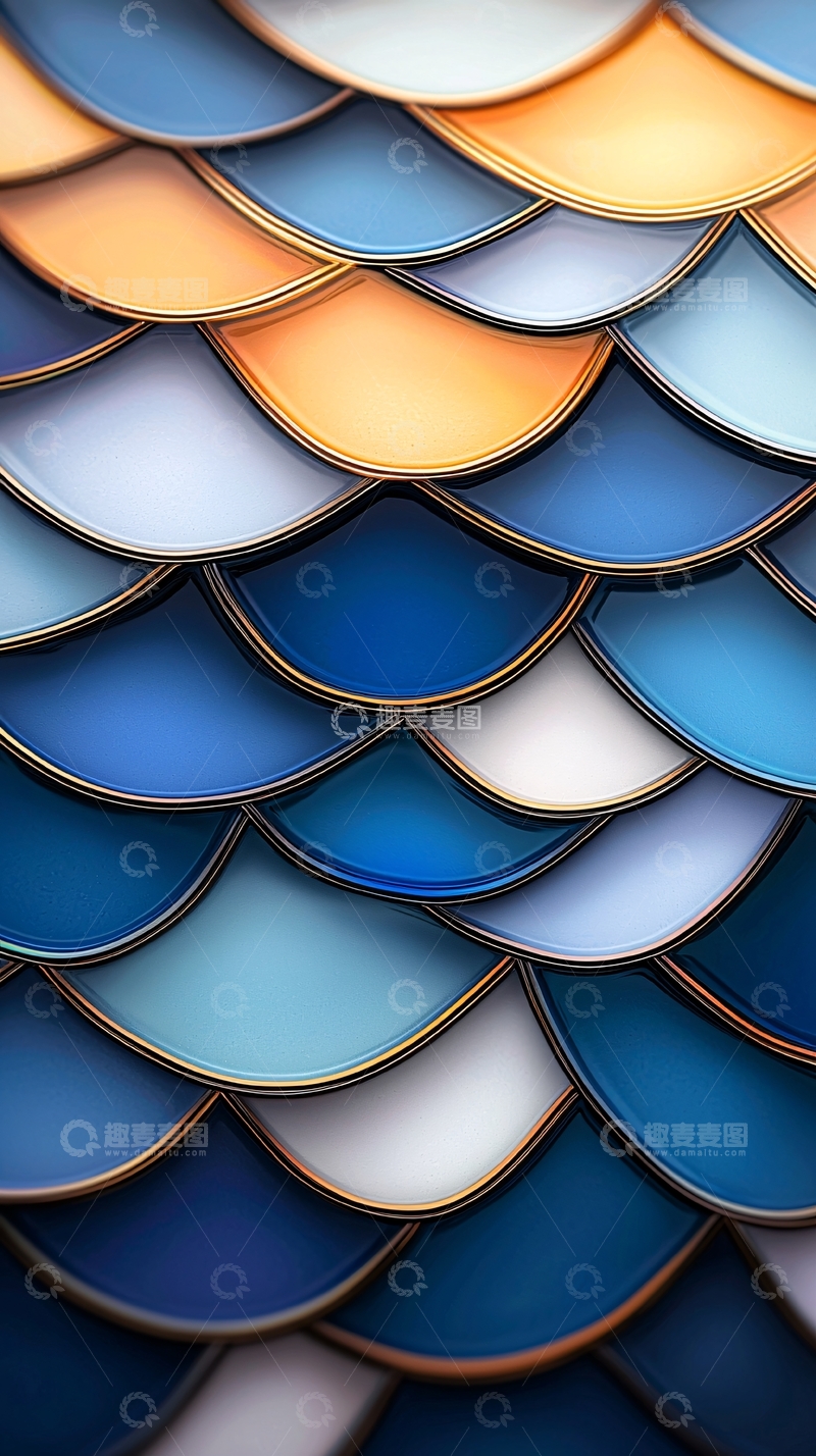 高清大图下载【趣麦麦图】鱼鳞状蓝色渐变图案