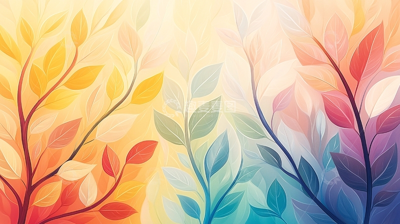 高清大图下载【趣麦麦图】抽象彩色树叶艺术背景